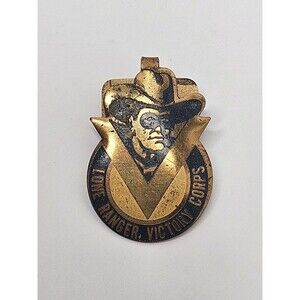1942 LONE RANGER VICTORY CORPS tin litho tab button radio Metal Fold-Over Button
